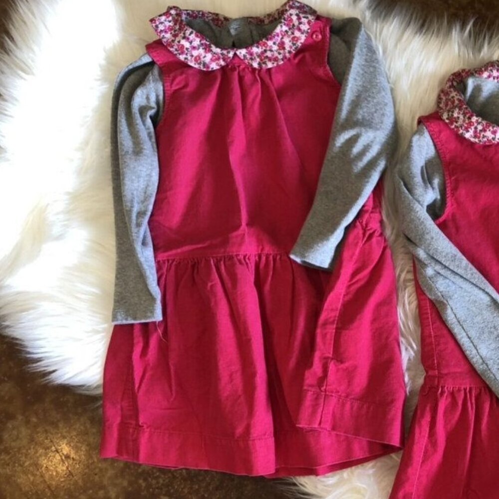 Baby Gap Pink Corduroy Jumper with Peter Pan Collar Shirt- Size 3